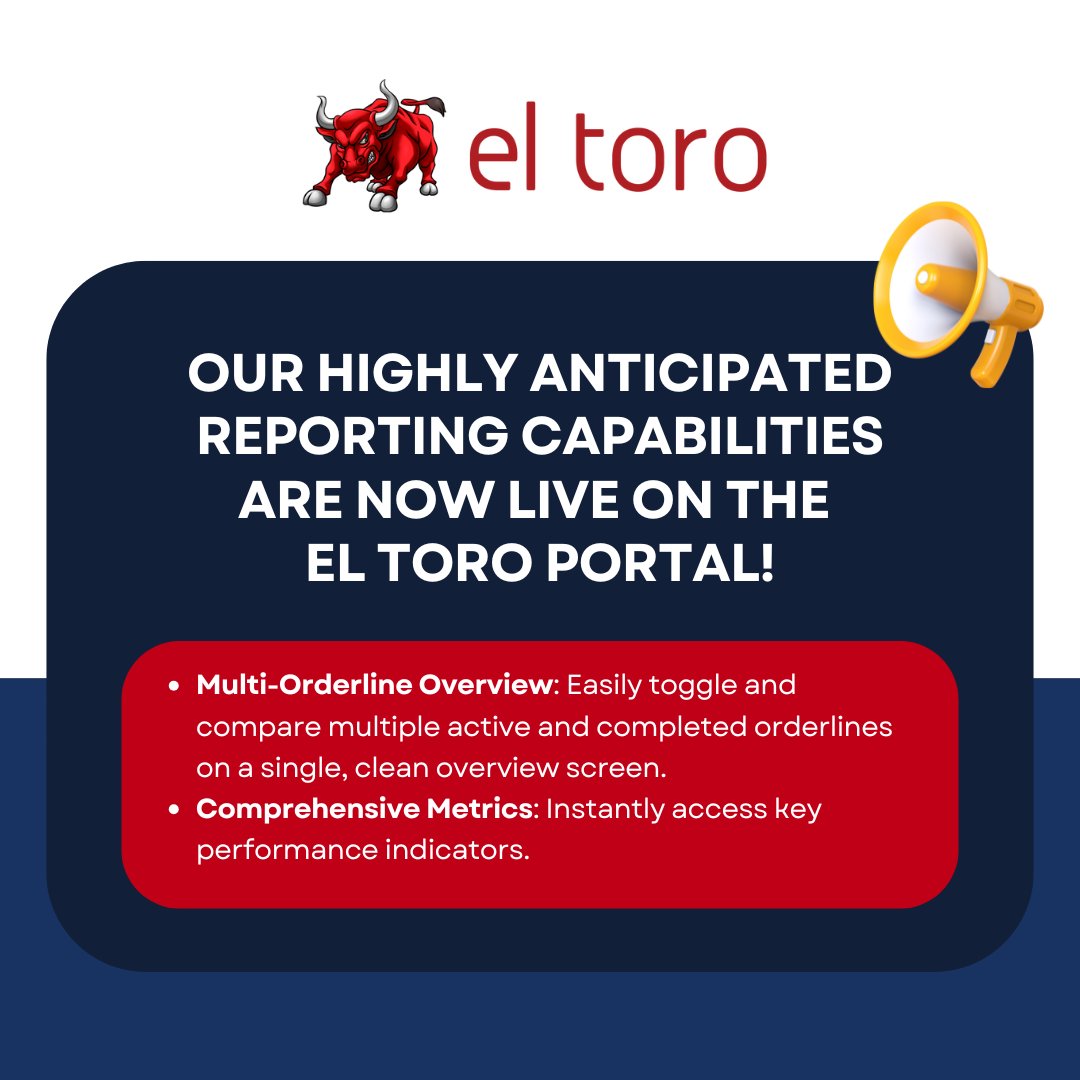 📣 Get ready for faster, smarter campaign decisions! New reporting capabilities are now LIVE in the El Toro portal! 🚀

Log in now to explore the new reporting
hubs.ly/Q03Y8JJl0
