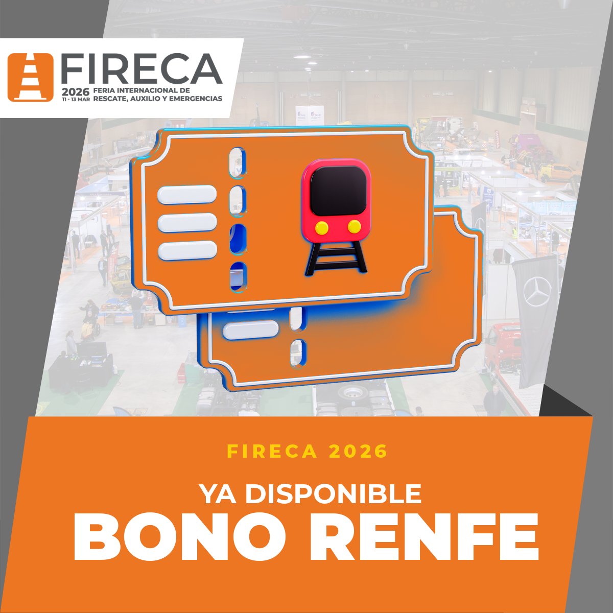 Editar publicación
🚄 ¡Tu viaje a FIRECA 2026 es más fácil! 💰
¡Atención, futuros visitantes de la VII Edición de FIRECA en Sevilla! 🚨

Si viajas en tren para asistir a FIRECA 2026 (del 11 al 13 de marzo en FIBES), puedes beneficiarte de un 5% de descuento en tu billete.