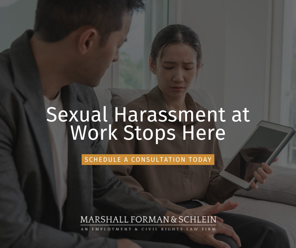 marshall_forman's tweet photo. No one should face sexual harassment at work. If you’ve experienced unwelcome behavior or a hostile environment, Marshall Forman &amp; Schlein can help protect your rights. Contact us today.
#SexualHarassment #EmploymentLaw

https://t.co/7zFGAQRlOr https://t.co/m21VuFarGC