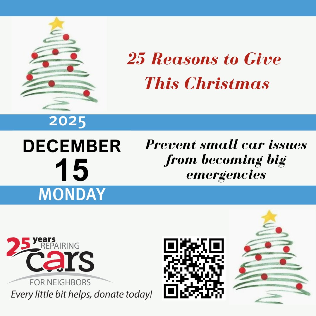 CarForNeighbors's tweet image. 25 Reasons to Give —Reason 15: Prevent small car issues from becoming big emergencies. A little support can change a whole journey. 🚗✨ Give now: bit.ly/3P3OqmK  

#GiveHope #ReasonsToGive #HandUp #TogetherWeCan