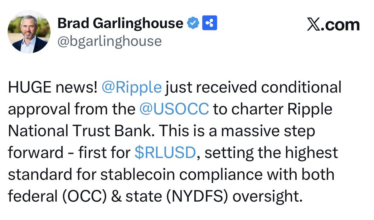 RippleXrpie's tweet image. 🚨BREAKING: Bank of America says U.S. crypto rulemaking is set to accelerate as the OCC grants conditional national trust bank charters to five digital-asset firms.

🇺🇸RIPPLE WILL BECOME A NATIONAL TRUST BANK🇺🇸 #XRP