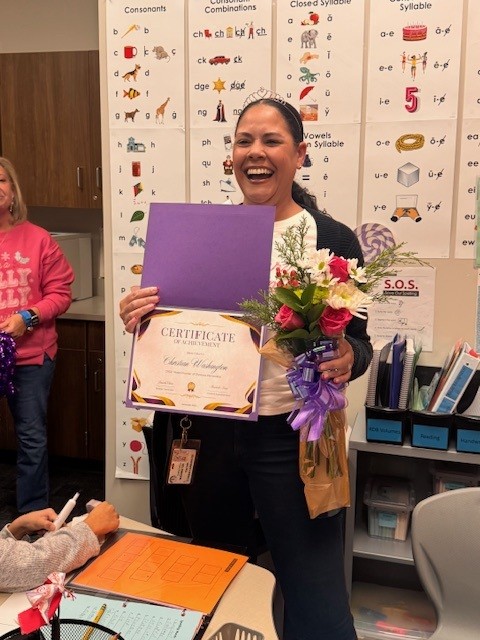 PrinSilliman's tweet photo. It's a sweet day @BrosnahanES when your fabulous Dyslexia teacher Christian Washington is crowned as a 25–26 Model Provider of Dyslexia Instruction (Model PDI)!  It's even better when @JulieHinaman happens to be there to join the celebration! @CyFairISD @ChooseCFISD #BroncoTOUGH https://t.co/Nu3fT9qyjz