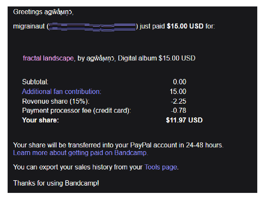 Thank y'all who is still buying this, but I won't be able to get this money from BC. As I said before, <a href="/PayPal/">PayPal</a> for business doesn't work in Ukraine, only p2p transfers. if <a href="/Bandcamp/">bandcamp</a> finally adds some other way for Ukrainians to receive money, then I'll be able to get it.