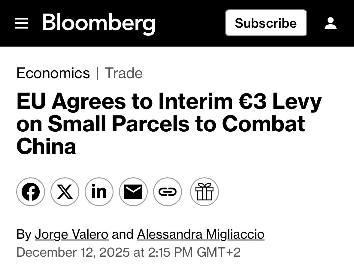 Ну що ж, ЄС вводить 3 євро мита з кожної малої посилки типу Shein та Temu, а з 2028 скасовує пільгу на звільнення від оподаткування посилок дешевше 150 євро. Думаю, at this point можна змиритись, що в нас пільга 150 євро теж буде скасована і не витрачати час на срачі про це