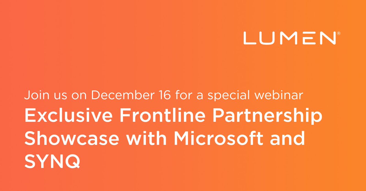 LumenCPP's tweet image. Together with @Microsoft and @SYNQ, @LumenTechCo is unlocking retail margin &amp;amp; resource stability through frontline associate enablement.  

📅 Join us on 12/16, at 10:00 a.m. MT for a special webinar.

👉 Register now: aka.ms/AAywvww