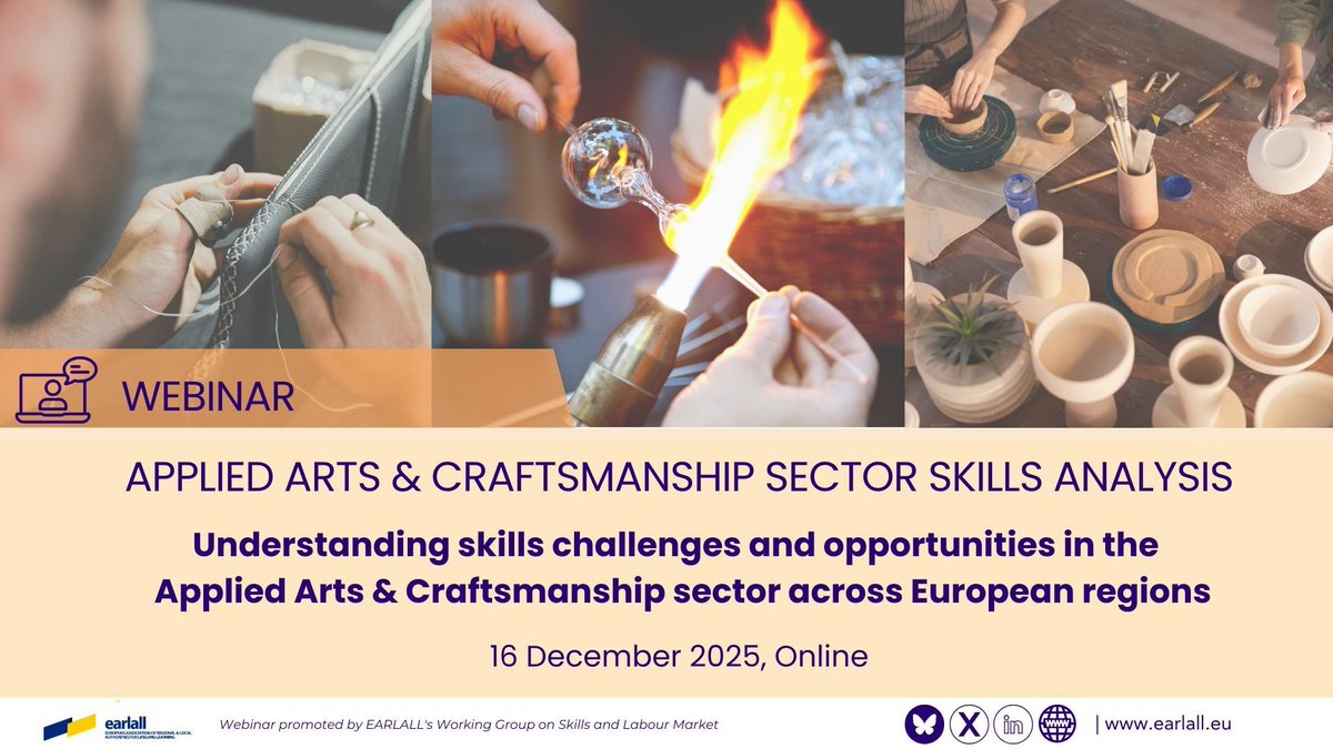 🔔 LAST CALL – Webinar on Applied Arts &amp; Craftsmanship Sector Skills Analysis

⏰ Tomorrow | 16 December 2025
 🕙 10:00–11:30 (CET)
👉 Register: lnkd.in/eHvuHCgw