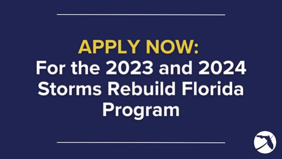 Attention Floridians!

The 2023 and 2024 Storms Rebuild Florida Program is accepting applications.

Apply Now >> rebuildflorida.gov