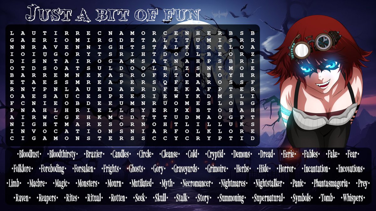 I wanted something simple to pass the time while we prepare for the re-debut.   

So here's a word search.   Just a bit of fun. Probably.   

Anyway, if you're interested in watching the behind the scenes prep leading up to the big day, this exists.   

horrormancer-shop.fourthwall.com