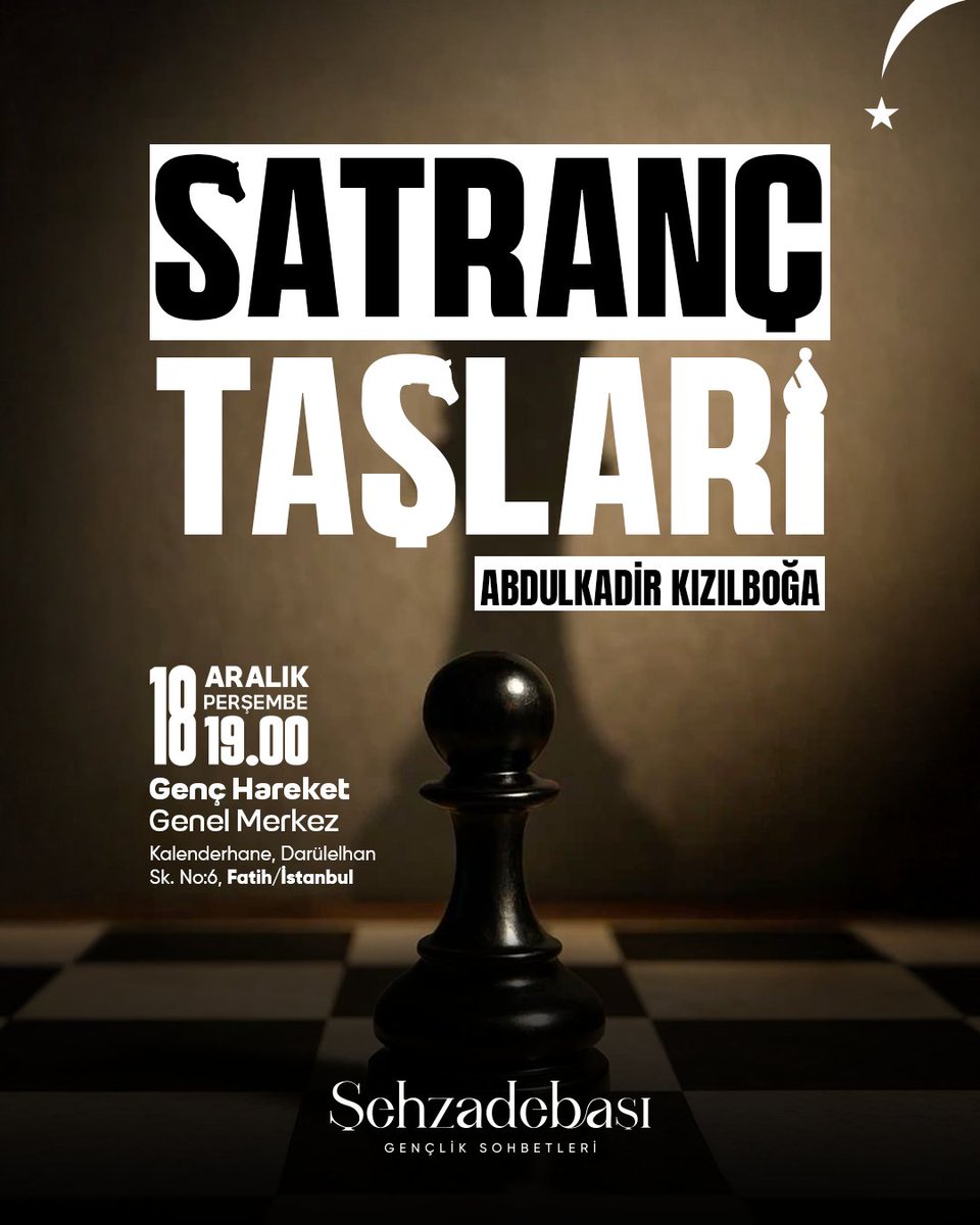 Kardeşliğimizi pekiştireceğimiz bu akşamda fert olarak meziyetlerimizi ortak sorumluluğa nasıl dönüştüreceğimizi konuşacağız.

🎤 Abdulkadir Kızılboğa
​📅 18 Aralık Perşembe
🕖 19.00
📍 Genç Hareket Genel Merkez