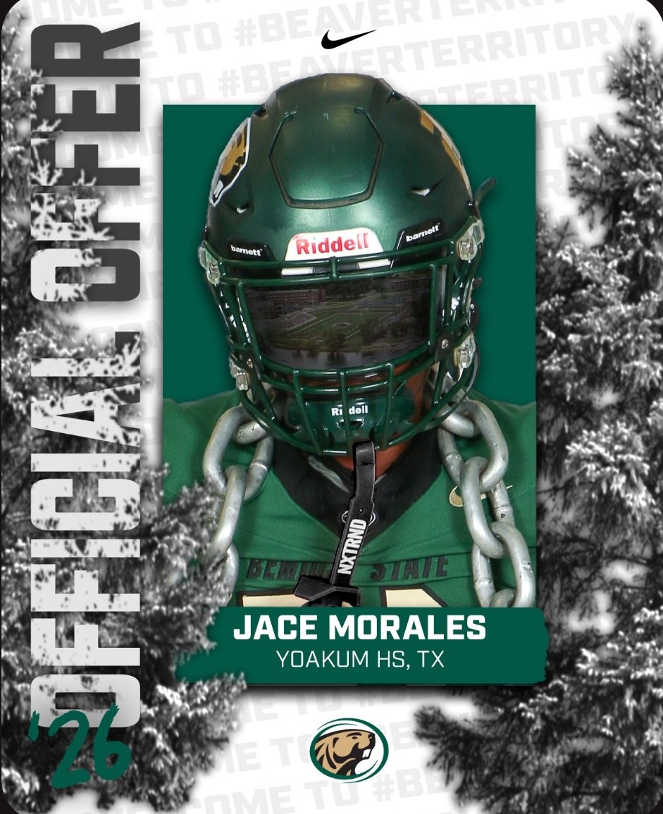 JaceMorales2007's tweet photo. Blessed to receive my first 
D2 🅾️FFER from Bemidji State University!!! 🟢⚪️
Grateful for the opportunity and excited to continue building relationships at the next level.

Thank you to the Bemidji State coaching staff for believing in me. Ready to keep working.

#BeaverTerritory 🦫#NSIC
#D2Football #Blessed #Recruitment #ClassOf2026
#YoakumHS #WR #DB #ATH

@ShevinJr @CoachBolte @CoachFord_DC @CoachHeinBSU @BrandonLabath @TXRecruits @_EliteProspects @918graphics 
@AFGP_Sports @bench424nmore @BritishWalker2 @TXTPShow @SunilSportsNews @AGEDITS32 @TimRecognition @TopPreps