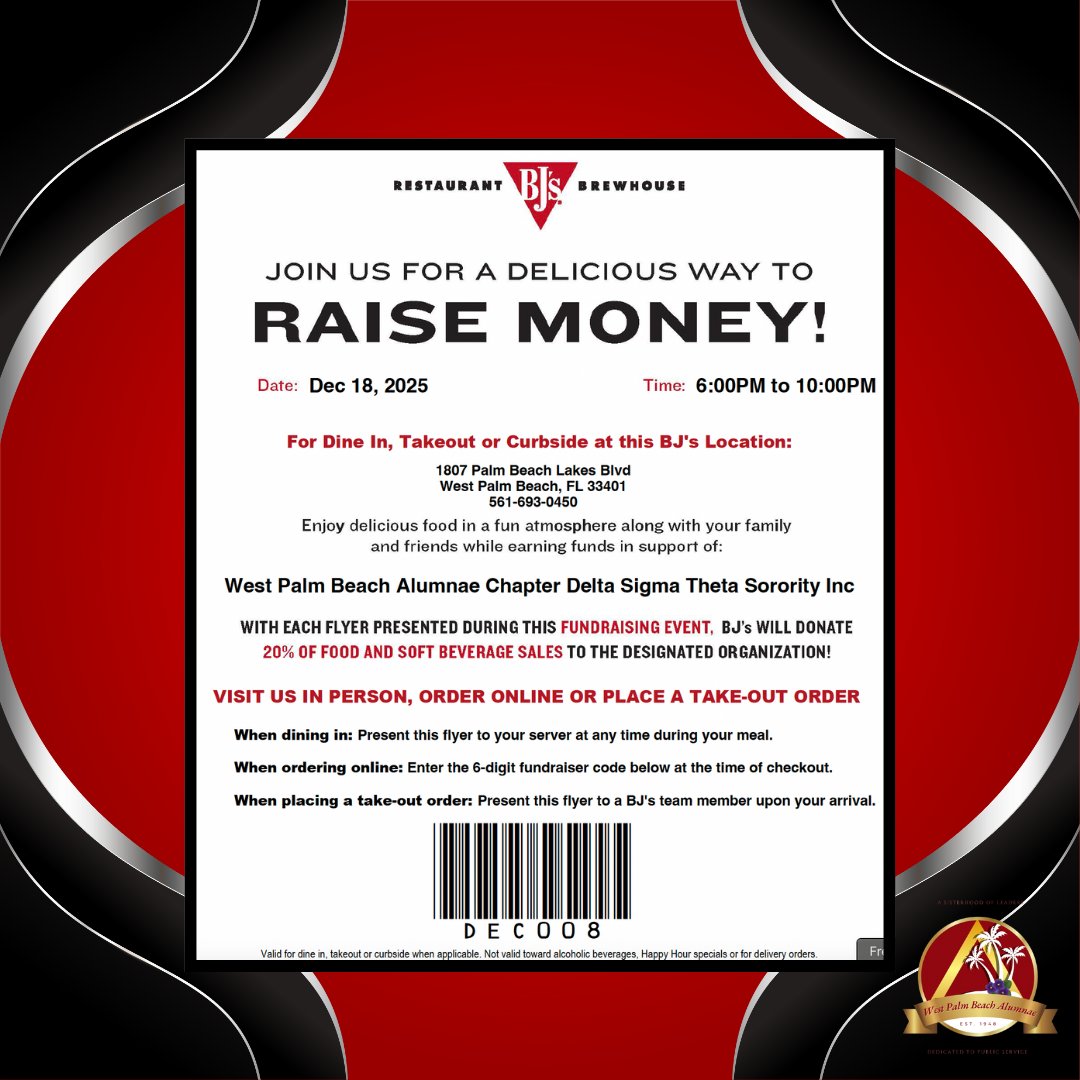 wpbdst's tweet image. Grab your friends and family &amp;amp; head to BJ's! mention our fundraiser, and BJ's will donate a portion of sales to support community events and scholarships!
#SeeYouSoon #wpbdst #Takeflight