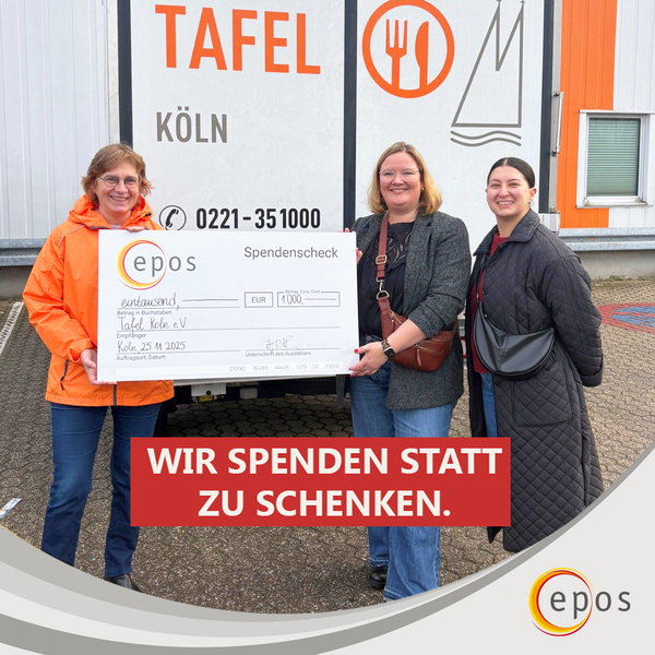 EPOS_Services's tweet photo. Inzwischen ist es für uns zur Tradition geworden, dass wir auf  Geschenke verzichten und stattdessen soziale und karitative Projekte unterstützen. In diesem Jahr spenden wir einen Betrag in Höhe von 1.000,- € an die  #Tafel #Köln e.V. 

Wir wünschen eine schöne #Adventszeit!🎄✨ https://t.co/NG8l9Llf2n