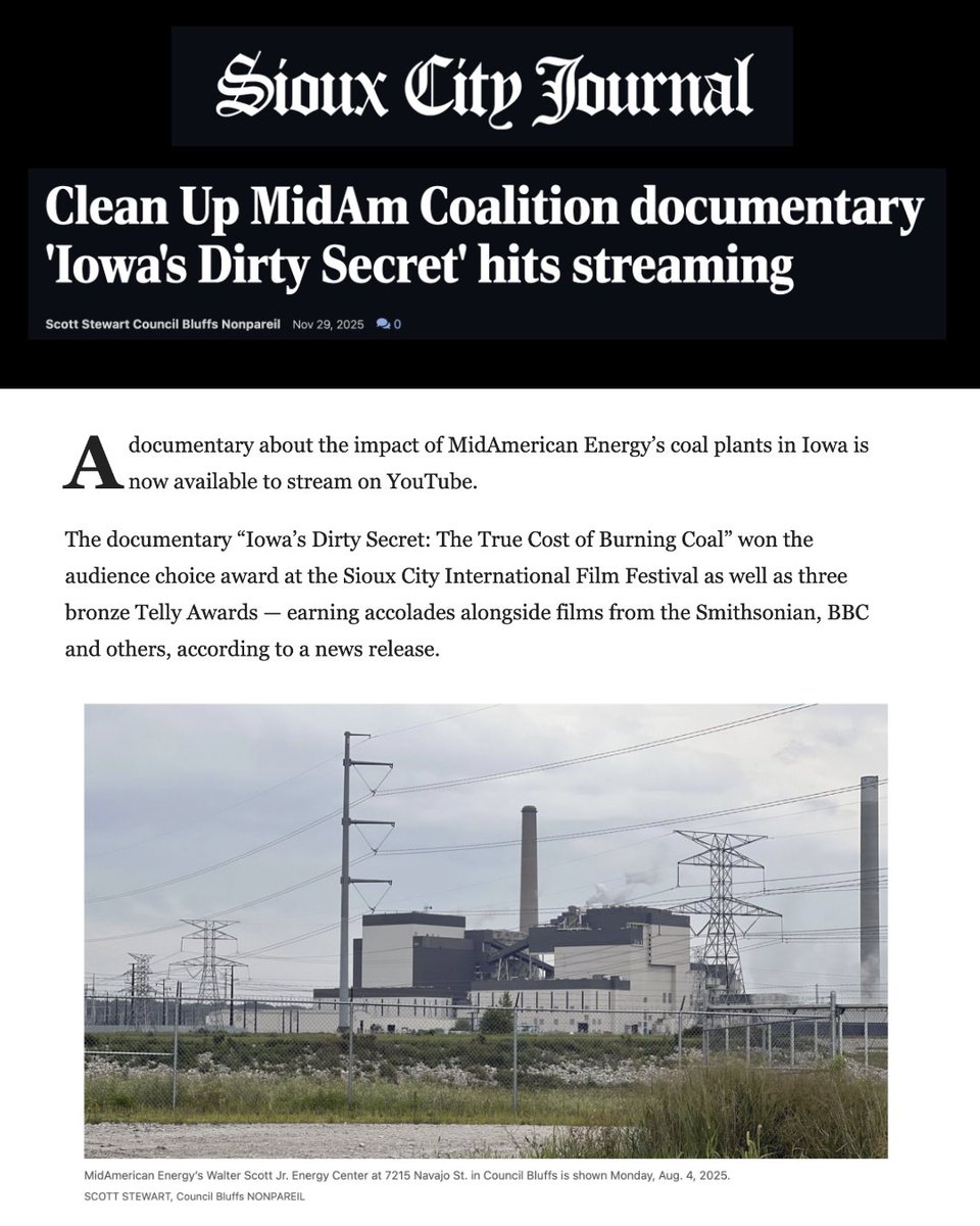 CleanUpMidAm's tweet image. ICYMI: Iowa's Dirty Secret is now available to stream for free! Head to iowasdirtysecret.com to learn more, watch the film, or sign up to host a local screening.