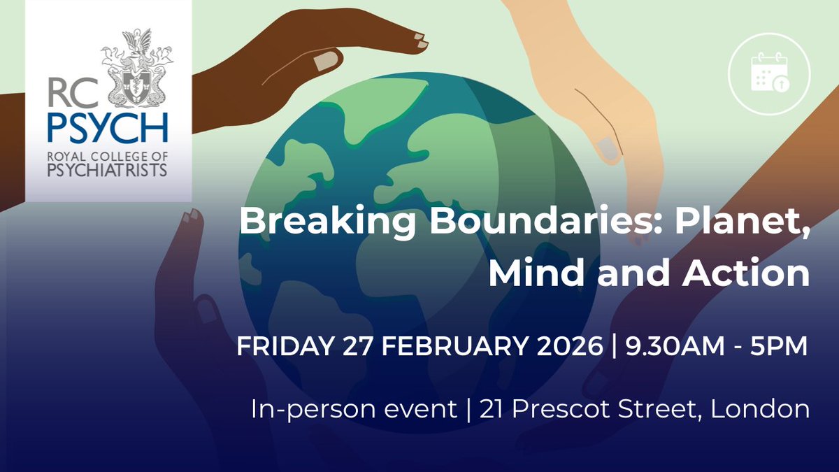 rcpsych's tweet photo. Have you seen the programme release for our new event, Breaking Boundaries: Planet, Mind and Action? Highlights include talks from well-known experts in the field, panel discussions, Q&amp;A and much more!

View the programme here: https://t.co/qQhY4OHSlQ 
#RCPsychPlanetMindAction🌍 https://t.co/hNDpqMk3Yr