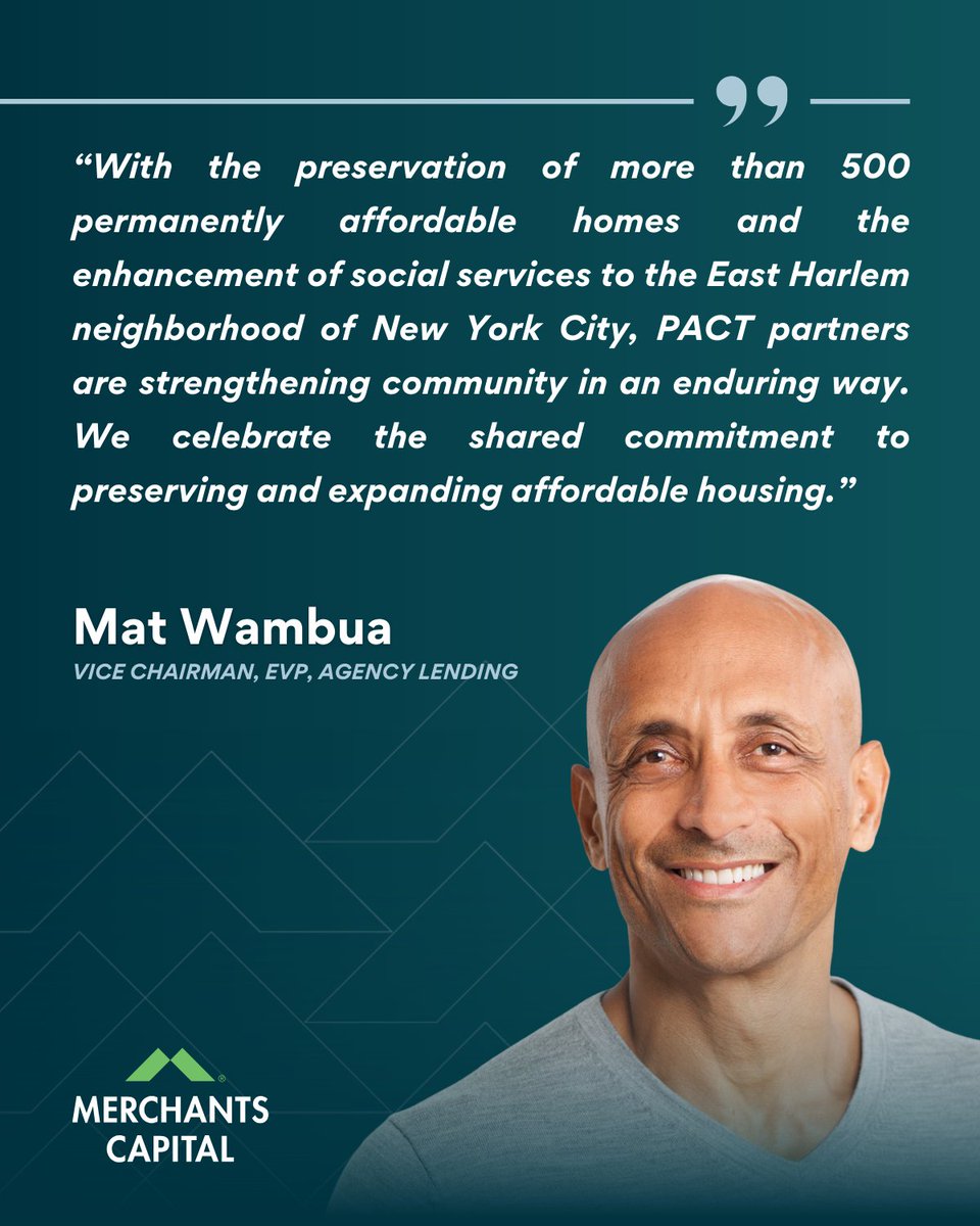 Vice Chairman Mat Wambua provides feedback on Merchants Capital's recent financing for the acquisition, recapitalization, and substantial rehabilitation of Metro North Plaza and Gaylord White Houses under NYCHA's PACT program.​

Full press release: bit.ly/48Vo1kc