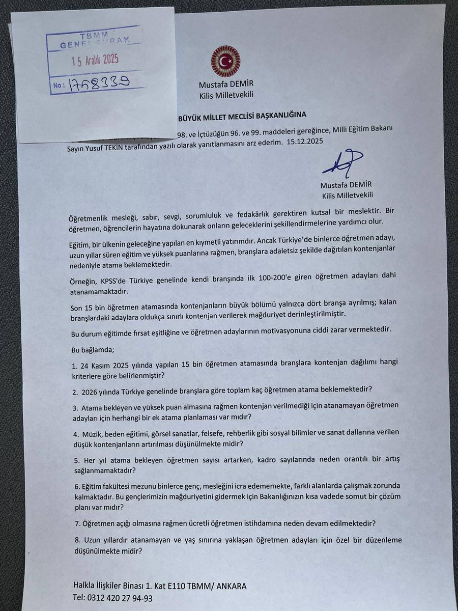 📍TBMM

Atama Bekleyen Öğretmenler İçin Seslendik!  
"Öğretmenlik; bilgi aktarmanın ötesinde, hayatlara dokunma mesleğidir."

#AtamaBekleyenÖğretmenler  
#ÖğretmenlikGelecektir  
#EğitimdeAdalet
