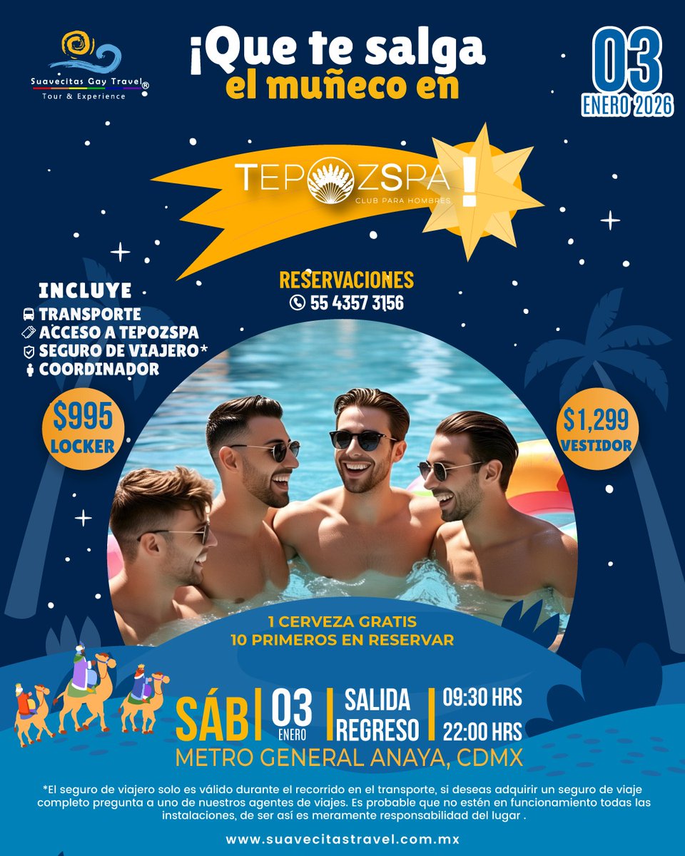 SuavecitasGay's tweet photo. Que buen regalo que viajar en el 2026, reserva tu viaje y la de tus amigos con solo un pago mínimo y abona quincenalmente.

Con Suavecitas Gay Travel siempre será fácil viajar solo o acompañado haciendo nuevos amigos.

Envíanos WhatsApp https://t.co/eCUTSUX8X4

Sitio Web: https://t.co/vej5yBKLqM 

#viajegay #grupogay #solterosgay #parejagay #toursgay #gay #agenciadeviajesgay #suavecitasgay #lgbt #mexicogay