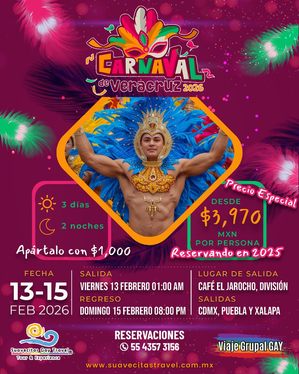 SuavecitasGay's tweet photo. Que buen regalo que viajar en el 2026, reserva tu viaje y la de tus amigos con solo un pago mínimo y abona quincenalmente.

Con Suavecitas Gay Travel siempre será fácil viajar solo o acompañado haciendo nuevos amigos.

Envíanos WhatsApp https://t.co/eCUTSUX8X4

Sitio Web: https://t.co/vej5yBKLqM 

#viajegay #grupogay #solterosgay #parejagay #toursgay #gay #agenciadeviajesgay #suavecitasgay #lgbt #mexicogay