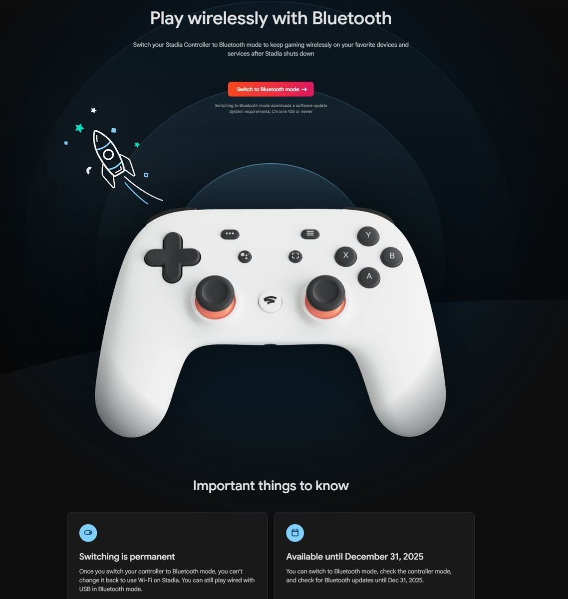 Wario64's tweet photo. 2 weeks left to enable Bluetooth mode on a Stadia controller https://t.co/sM01OwKBZe 

unofficial backup in case they don't extend it again and you're late: https://t.co/D8eWXsongi https://t.co/zCPnVZQayh