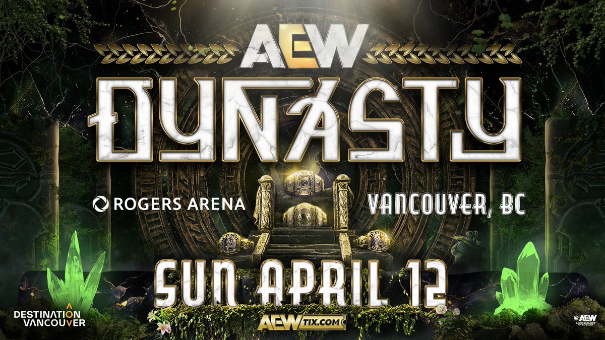 🇨🇦 As reported by <a href="/theprovince/">The Province</a>, AEW and <a href="/MyVancouver/">Destination Vancouver</a> are bringing #AEWDynasty LIVE on PPV to <a href="/RogersArena/">Rogers Arena</a> on Sun, April 12, as part of AEW’s Canadian Tour, which also includes AEW’s return to Winnipeg on Wed, April 1 and Edmonton on Wed, April 8!