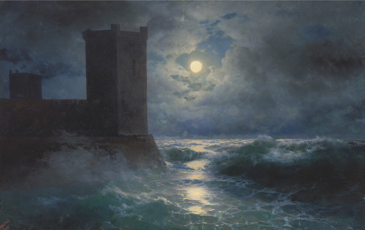 Aegean_Princess's tweet image. Genoese Towers in the Black Sea by Ivan Aivazovsky, 1895. 

I love this painting 🌊