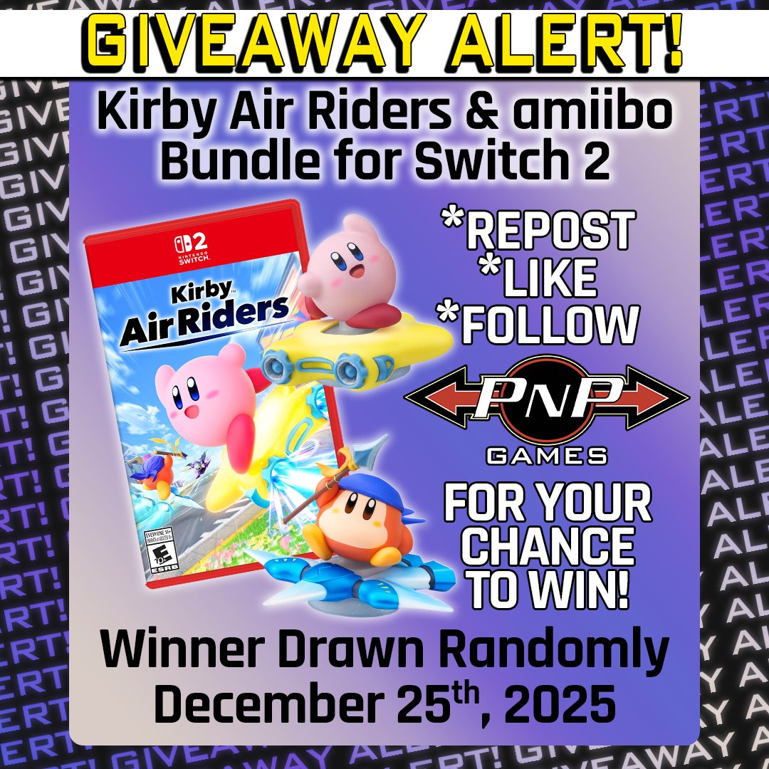 PNPGames's tweet image. GIVEAWAY ALERT 🫥

REPOST, LIKE, AND FOLLOW PNP GAMES for your chance to WIN our Kirby Air Riders and amiibo Bundle for Nintendo Switch 2!

Smash it up with Kirby and his pals!

#VideoGames #Canada #USA #Free #Giveaway
 
*No purchase necessary, a winner will be drawn at random on…