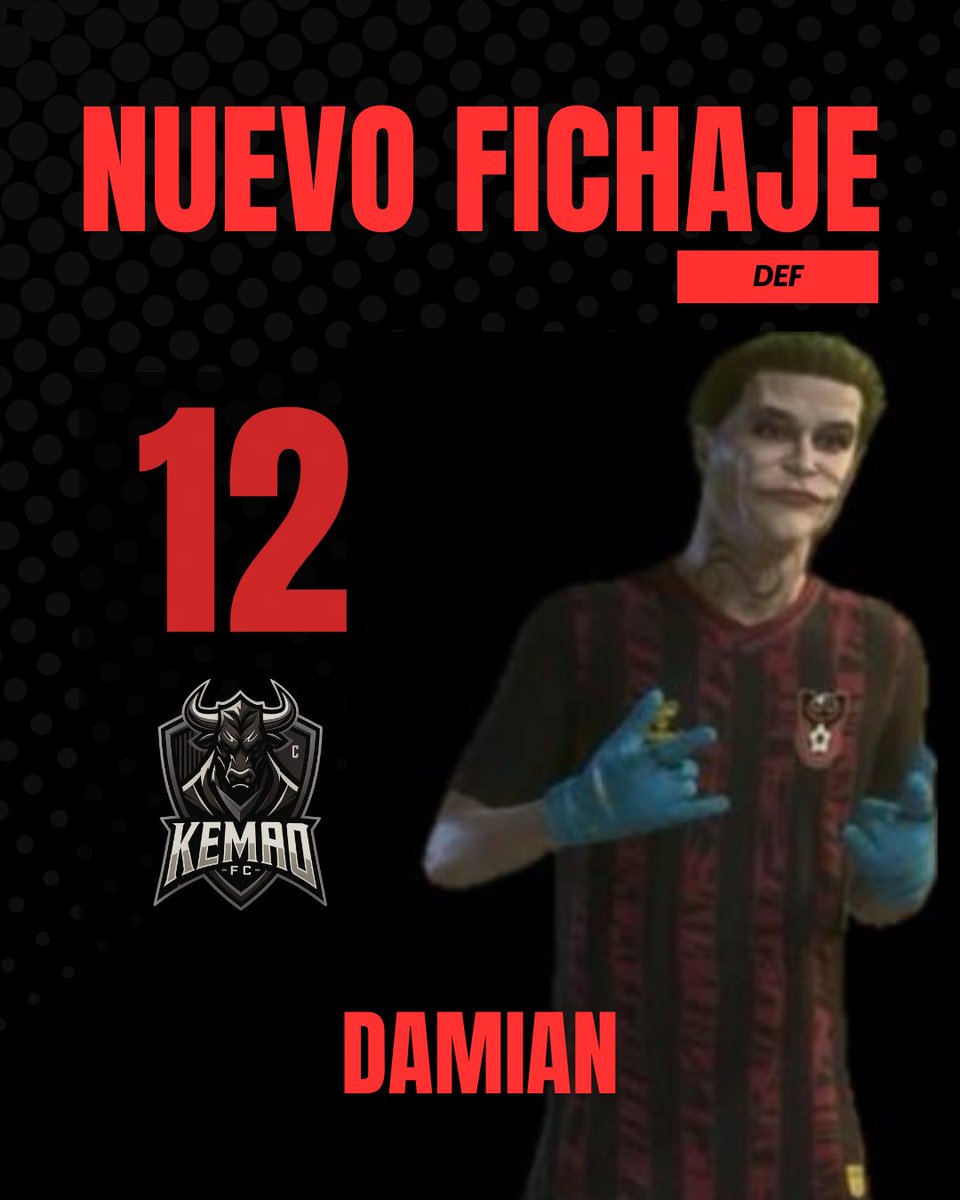 4to FICHAJE !!!

Llega Damian al equipo después de darle clases a Juan Carlos de no fichar 3 porteros en el Fantasy para quedar entre los 10 primeros en liga, ahora tiene la misión de defender la puerta del KEMAO 

BIENVENIDO <a href="/damiancillo15/">Damián 𓆰𓆪</a> 

#NewEra #WeAreKemao

🖤♥️