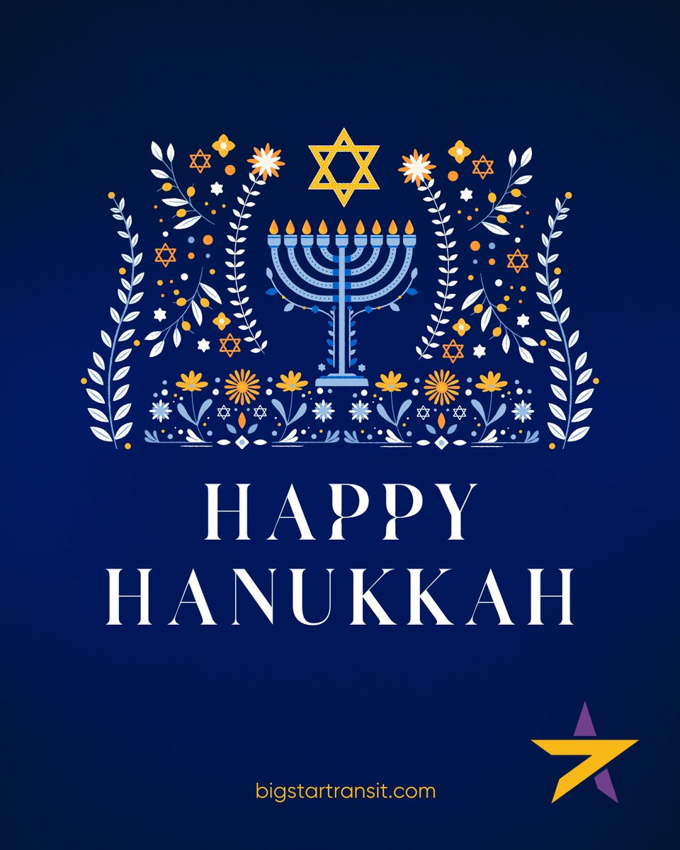BigStarTransit's tweet photo. Happy Hanukkah from Big Star Transit! May the Festival of Lights bring you joy, peace, and moments of connection with the ones who matter most.

https://t.co/dj5oZ9i700 

#paratransit #trasportation #paratransitservice #bigstartransit #operator #transport https://t.co/yoslsoxW9D