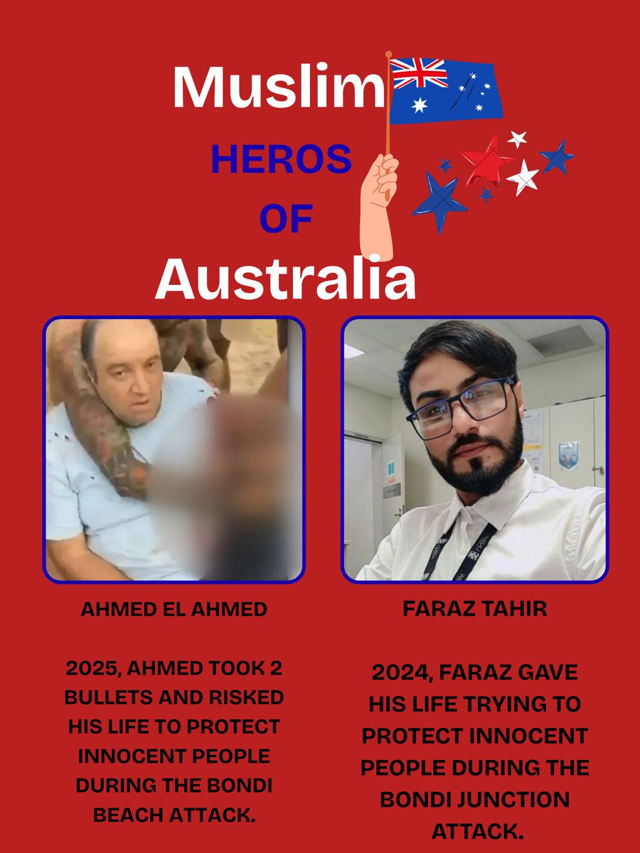 SultanAChoudhr1's tweet image. Muslim heros of Australia ✨✨

The Prime Minister:
"Without question, Faraz Tahir died a hero." 

The PM:
"These Australians are heroes, and their bravery has saved lives"