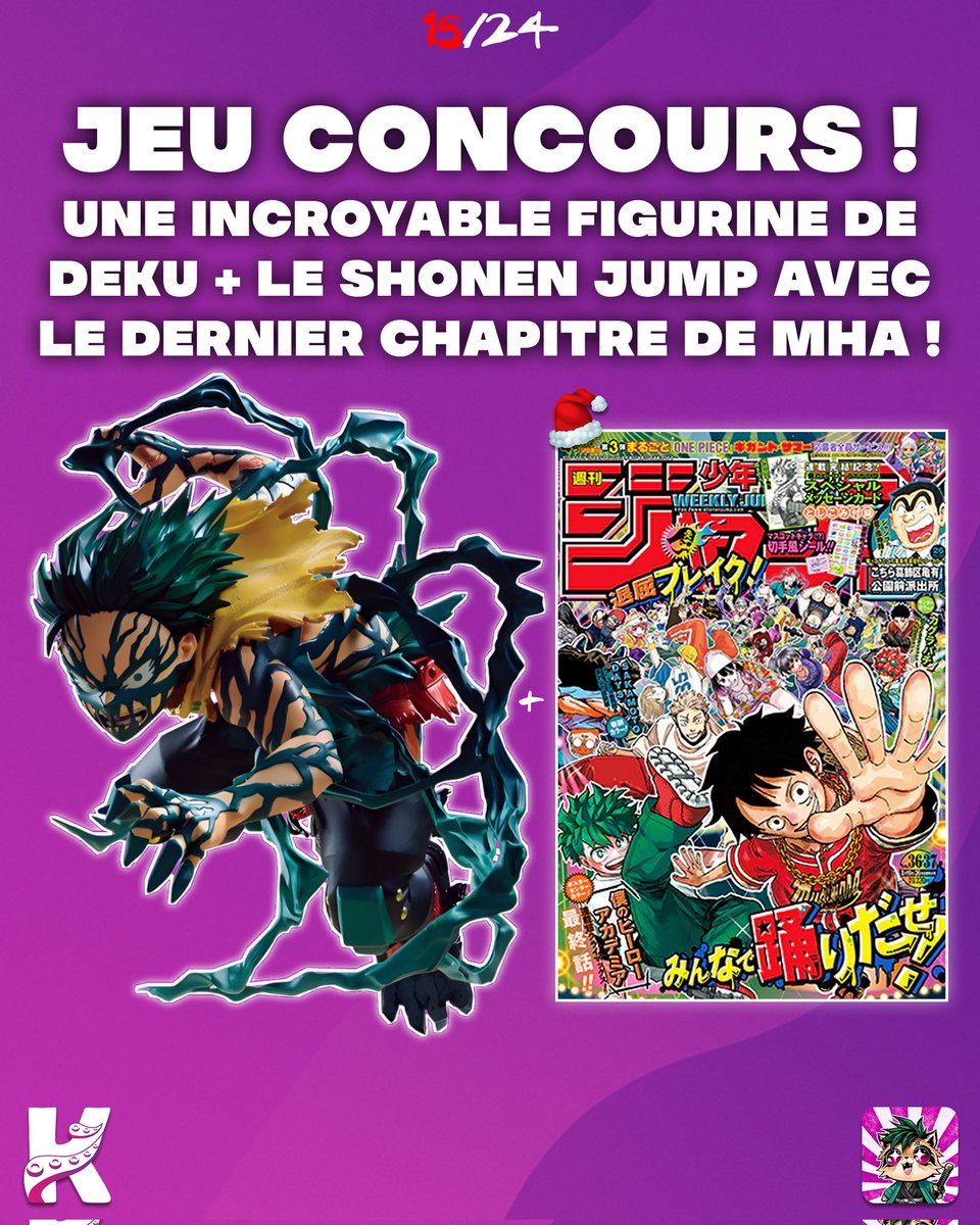 Inku_fr's tweet image. [CALENDRIER DE L'AVENT 15/24]

Tente de gagner cette superbe figurine D'IZUKU de MY HERO ACADEMIA + le Shonen Jump du dernier chapitre ! 💥 🎁

Pour participer :
- RT
- Follow @Inku_fr et @SUGOISHOPFR 

Tirage au sort 22/12 !
Bonne chance ! 🍀