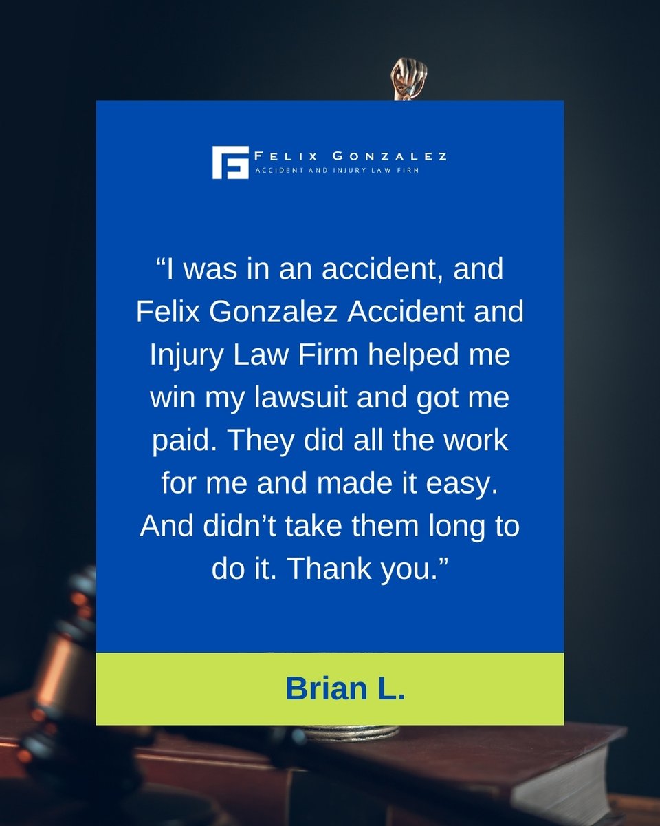 FGLAWFIRM's tweet photo. We truly appreciate your kind words and the opportunity to assist you. It’s always rewarding to hear that our team’s efforts helped you navigate your case successfully. #Testimonial #ClientFeedback #FelixGonzalezAccidentandInjuryLawFirm
https://t.co/ZJayAdPhfX https://t.co/IhgrkkVptR