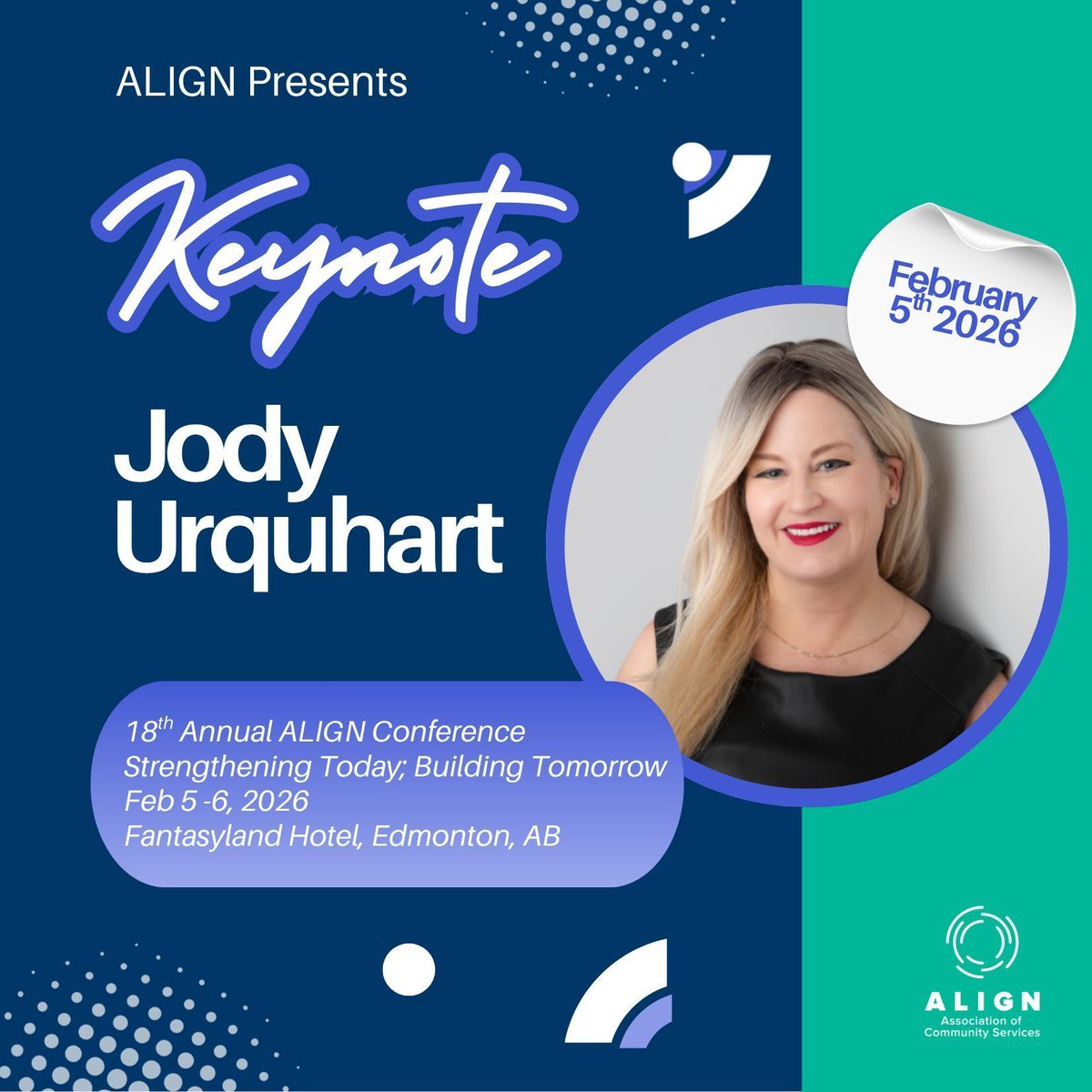 alignalberta's tweet photo. ✨Don't miss Keynote Speaker Jody Urquhart at the18th Annual ALIGN Conference Feb 5-6, 2026 Edmonton!  https://t.co/IMX0fNvQtt #ALIGNAB #jodyurquhart #alignconference https://t.co/QNf45z69sn