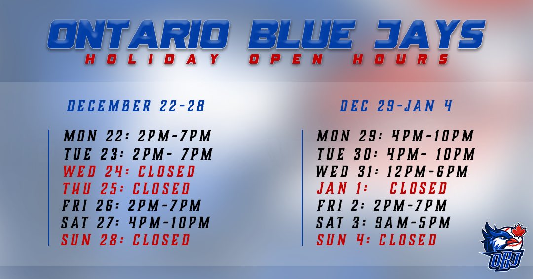 Open Hours for this holiday season! We can’t wait to see our OBJ Alum in the house 💪💙