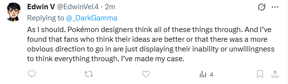 This guy comes onto my tweet about how Mega Tatsugiri sucks ranting about how nigiri and dragon rolls aren't the same and so it's a shit idea and then blocks me so I can't respond lmao

I think I've found the one and only Mega Tatsugiri defender lol