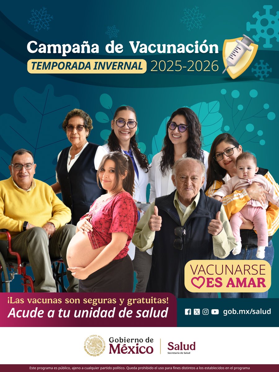 SSaludGro's tweet image. Durante la temporada invernal aumenta el riesgo de padecer enfermedades respiratorias.🩺

La vacunación contra #influenza, #COVID19 y #neumococo protege tu salud y la de tu familia. Acude a tu unidad de salud.🏥💉

#VacunarseEsAmar❤️