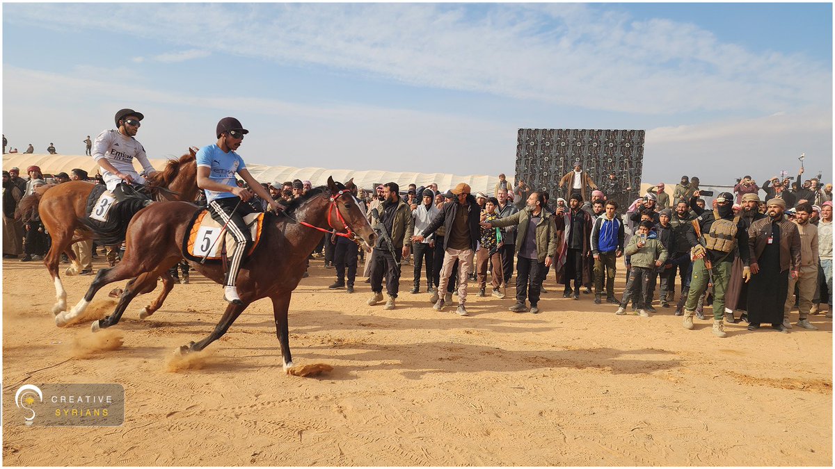 جانب من فعالية سباق النصر الأول للخيول العربية الأصيلة في بادية القورية بريف #دير_الزور