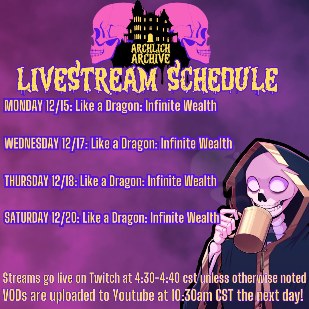 archlicharchive's tweet photo. Happy Monday! This week we're kicking into high gear with a bunch of Like a Dragon: Infinite Wealth streams, but don't worry, I might have some surprises planned as well!

I'm so excited to hang out with you all! 

https://t.co/3CgCWCZway https://t.co/Y7Nu0xUjdo