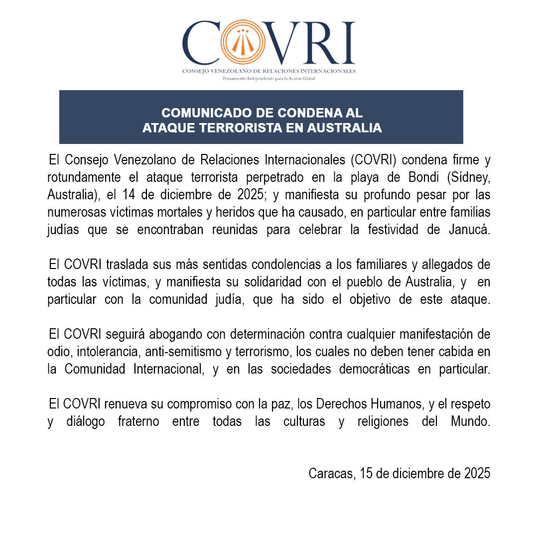 Comunicado de condena al ataque terrorista de Australia
