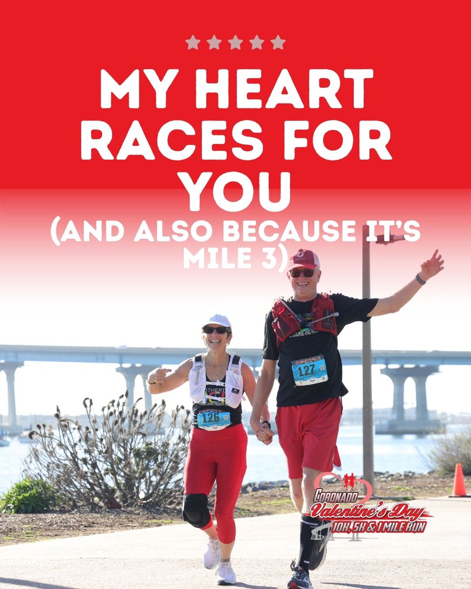 KozEvents's tweet image. Sweat together. Smile together. Finish together 💘
Celebrate Valentine’s Day Weekend running in Coronado.
valentinesday10k.com

#vday10K #KOZevents #coronado #runsandiego