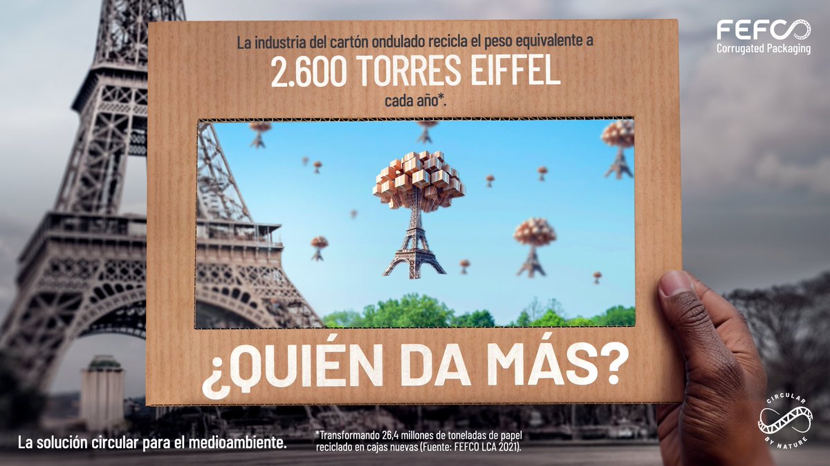 AFCOes's tweet image. 📦♻️ Cada año reciclamos el peso de 2.600 Torres Eiffel en cartón ondulado. 
Un ciclo de reciclaje que no se detiene: Los envases usados vuelven a convertirse en nuevos recursos. 🌍💚 
👇
fefco.org/circular-by-na…

#WhoElse #CircularByNature #reciclaje