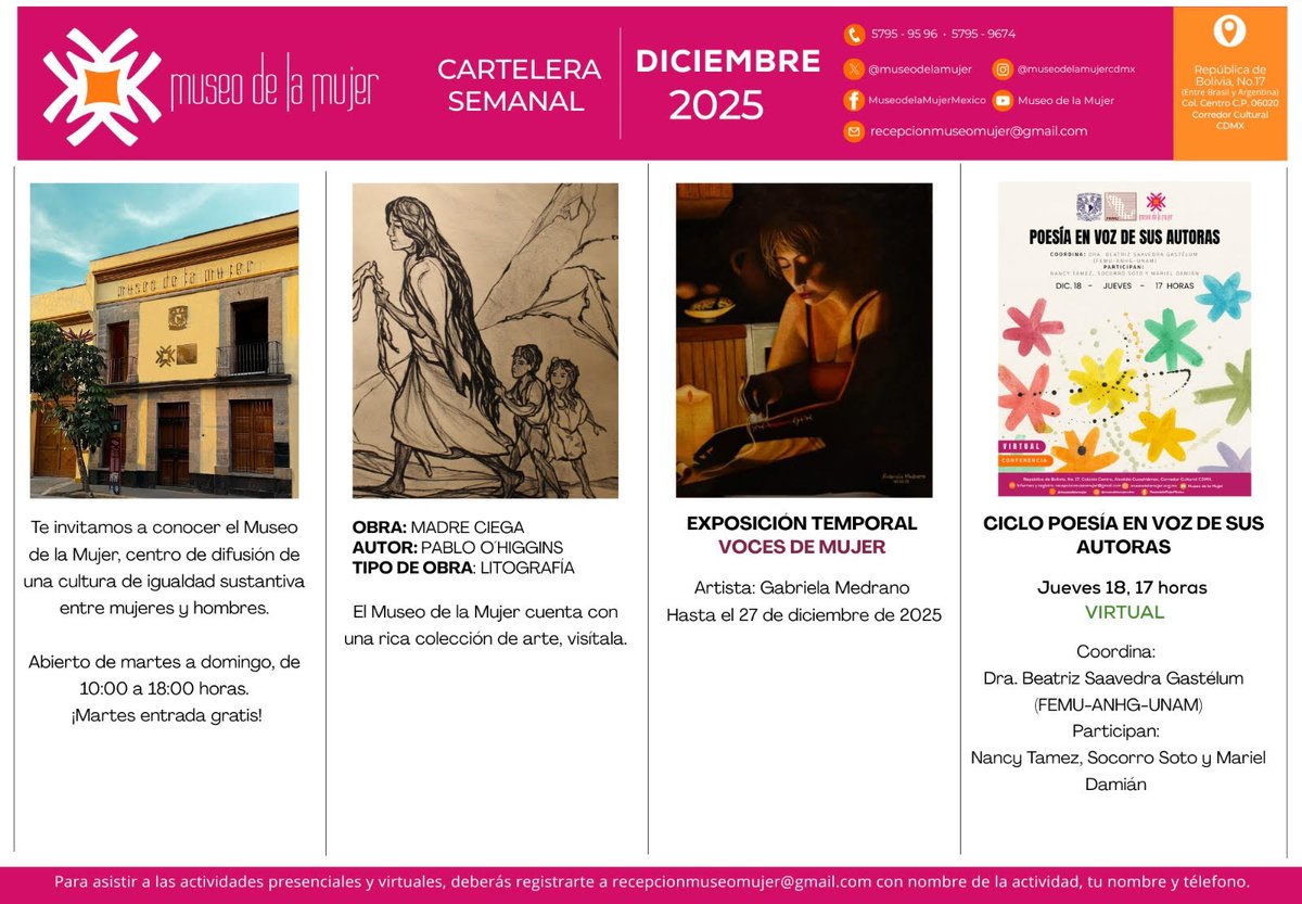 Actividades del Museo de la Mujer correspondiente a la tercera semana de diciembre.
<a href="/museodelamujer/">Museo de la Mujer</a>
