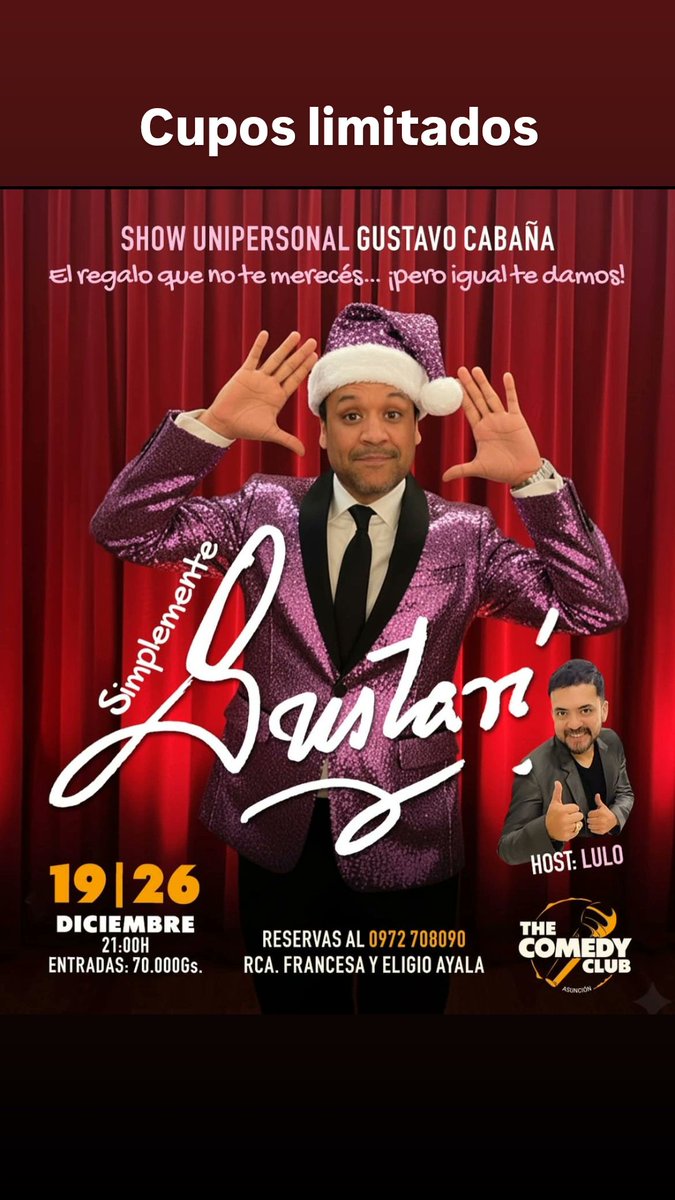 Viernes 19/12 y viernes 26/12 a las 21 hs en The Comedy Club.
Cupos limitados.