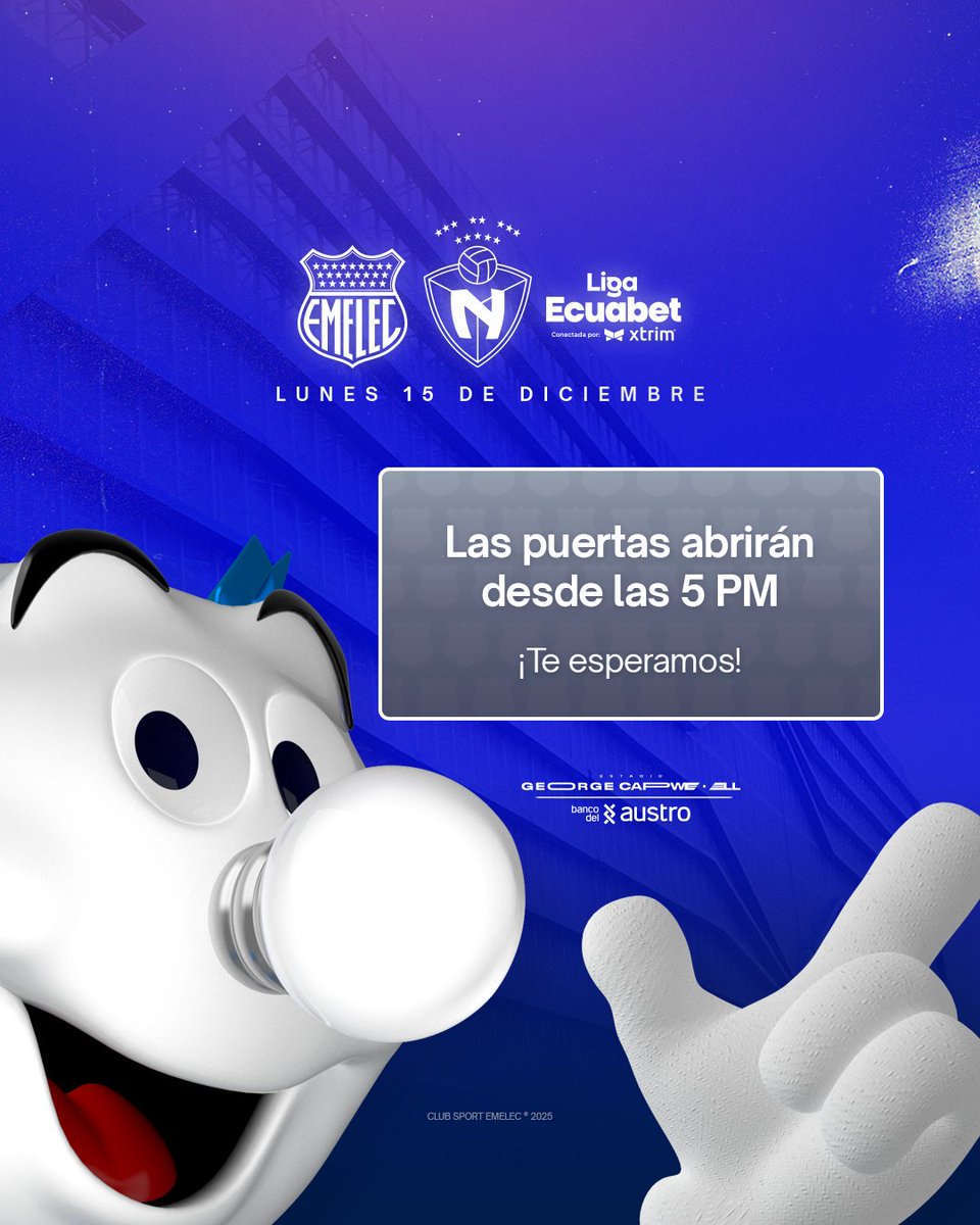 CSEmelec's tweet image. 𝑨𝒑𝒆𝒓𝒕𝒖𝒓𝒂 𝒅𝒆 𝒑𝒖𝒆𝒓𝒕𝒂𝒔

🗓️ Lunes 15 de diciembre.
⏰ 5:00 PM

#LigaEcuabet