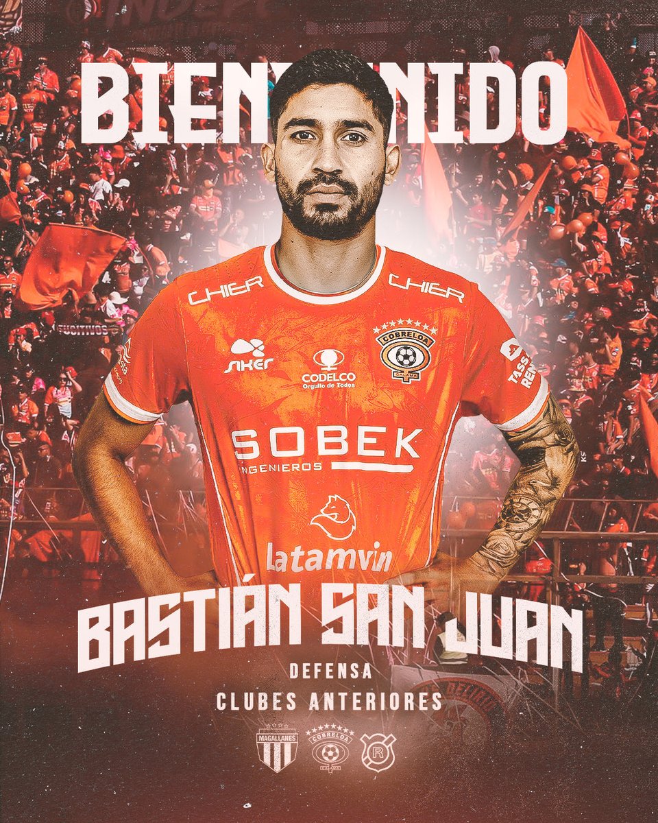 Cobreloa_SADP's tweet photo. REFUERZO 🛡️ | Bastián San Juan

El defensor central retorna a Cobreloa para la temporada 2026.

Jugador probado, con recorrido en el fútbol chileno y que ya logró el ascenso con nuestra camiseta, llega para fortalecer la zaga naranja. 🧡🦊

#Refuerzo #Cobreloa #Temporada2026 https://t.co/e3TigNlXdQ