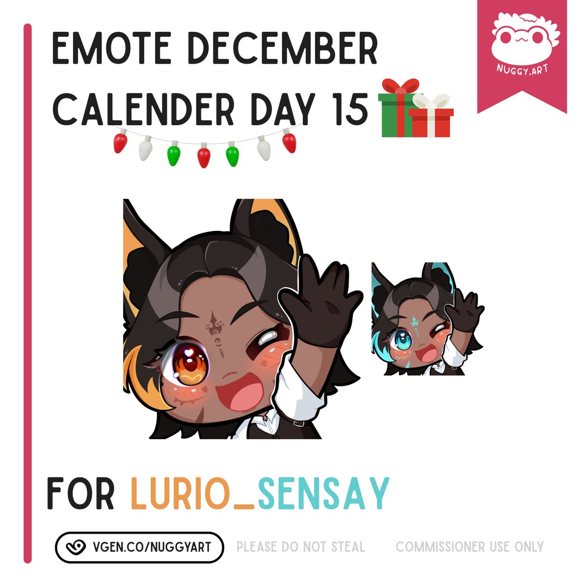 ❄️✨𝐄𝐦𝐨𝐭𝐞 𝐃𝐞𝐜𝐞𝐦𝐛𝐞𝐫 — 𝐃𝐚𝐲 𝟏𝟓 ✨❄️
┈┈┈┈✧❄️✧┈┈┈┈
Heute ist <a href="/Lurio_sensay/">Lurio Sensay|| 2D Debut 9.02.2026 🇩🇪🇮🇹</a> dran! (ﾉˊᵕˋ)ﾉ✨
Ich bin schon auf sein neues Model gespannt 👀
Btw die Farbkombis mag ich auch sehr (๑˃ᴗ˂)ﻭ 
┈┈┈┈✧🎁✧┈┈┈┈   
#EmoteDecemberbyNugg #GERVtuber