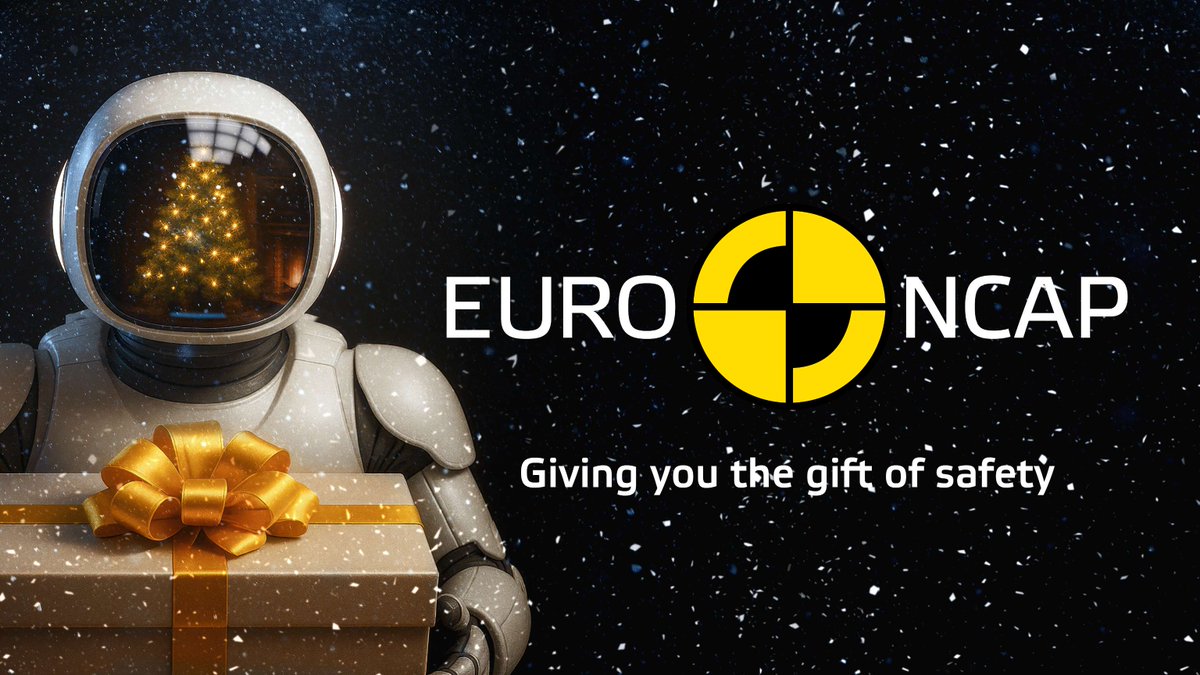 EuroNCAP's tweet photo. 🎁 Euro NCAP gives you the gift of safety 🎁
As 2025 draws to a close, Euro NCAP reflects on a year of continued commitment to safety. ⭐
20 press releases. 120 cars rated. Over 500 individual vehicles used in testing. 📊🛠
https://t.co/irp5MRnTth 🚗
#forasaferfuture https://t.co/6KwWWuxj92