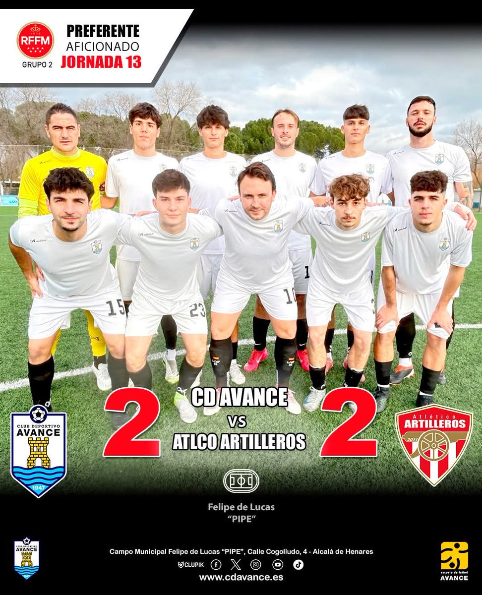 cdavance's tweet image. CD Avance 2 - 2 Atlético Artilleros
⚽️ Preferente Aficionado - Grupo 2

Reparto de puntos en el Pipe en un partido muy disputado y emocionante. 

#somosdelavance