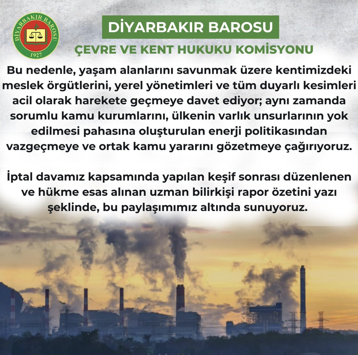 Diyarbakır Barosu Çevre ve Kent Hukuku Komisyonu tweet media