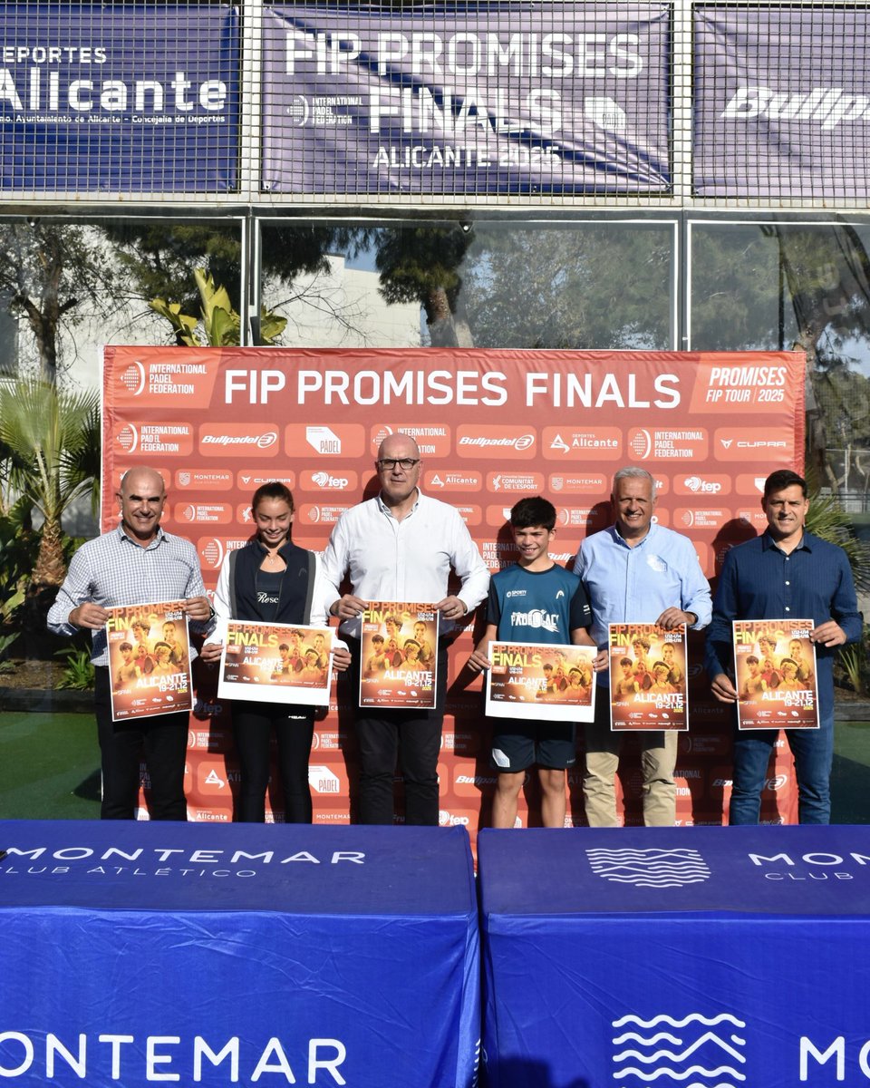 padelfip's tweet photo. 🎾 The FIP Promises Finals 2025 were officially presented in Alicante.
From 19–21 December, the world’s top junior pairs will compete at Club Atlético Montemar.
📺 All courts live on the FIP YouTube channel on Saturday and Sunday.
#FIPPromises #NextGenPadel #PadelFIP https://t.co/rzr7RWo1Ha