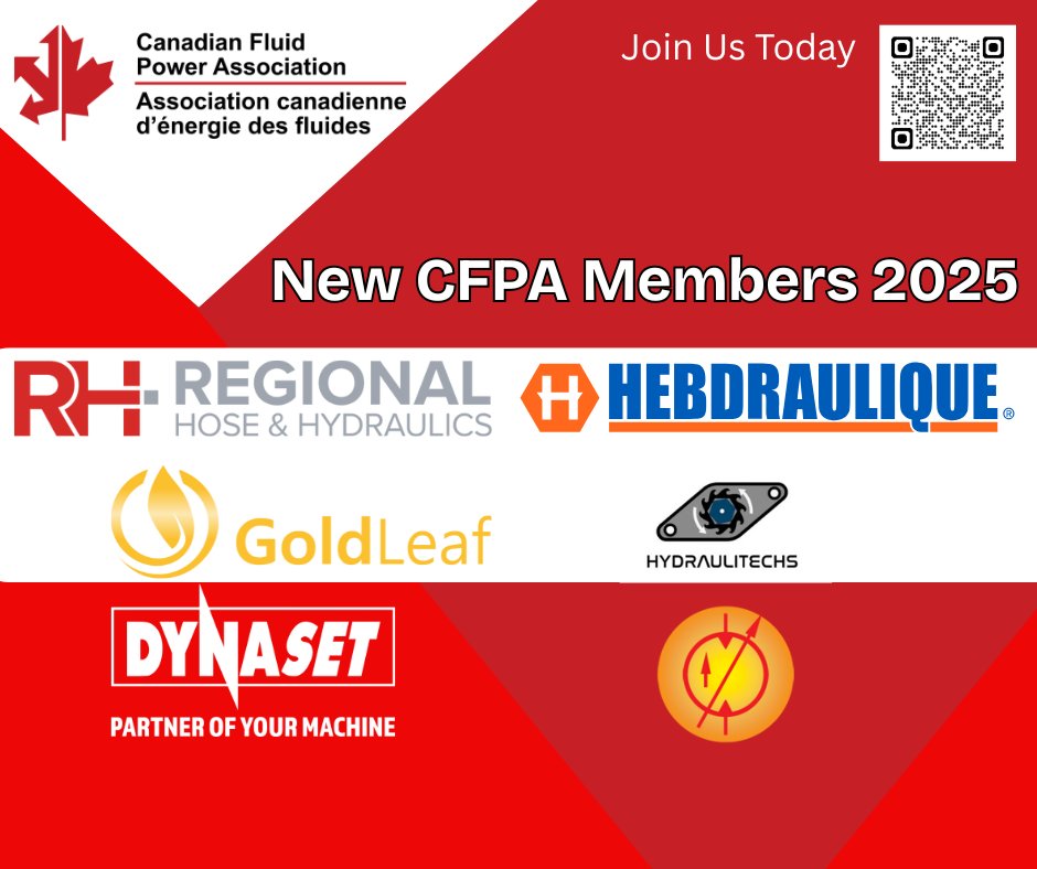 CANADIANFPA's tweet image. Thanks to all our new members who joined us in 2025. Together we will continue to expand the fluid power industry in Canada.
#CFPA #fluidpower #Canada #hydraulics #pneumatics #industry #distribution #Indumo @Hydraulitechs #GoldleafApp #Hebdraulique @RegionalHose  @Dynaset_ofcl